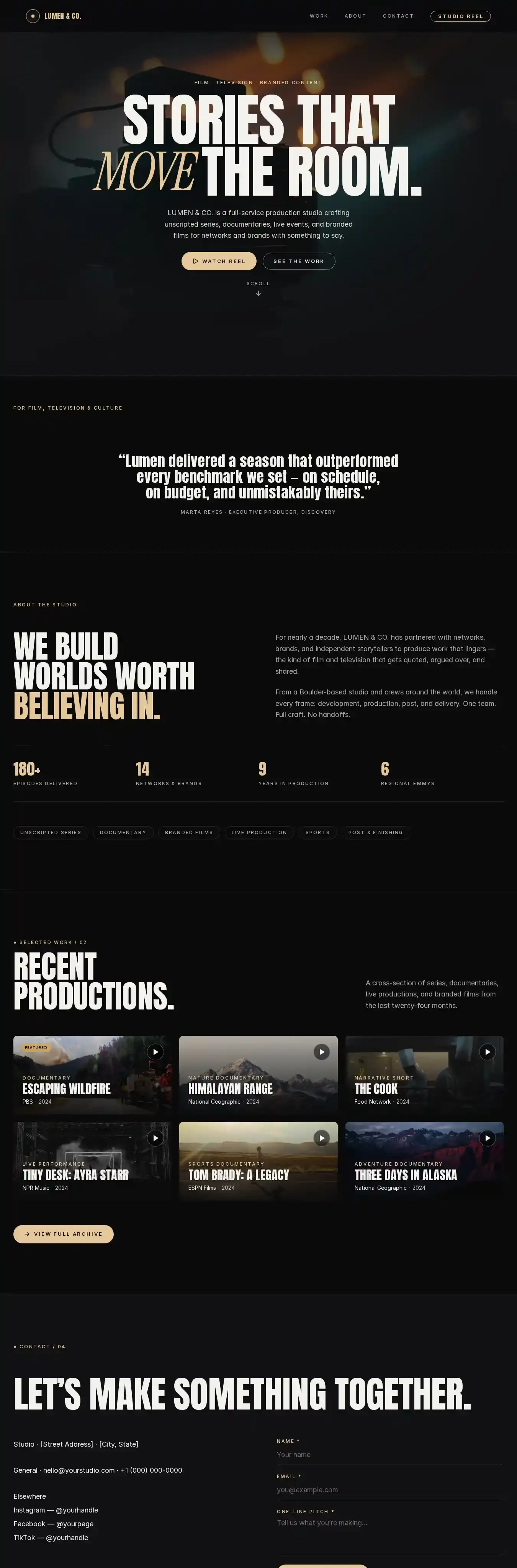 Lumen: Film Studio home page on desktop