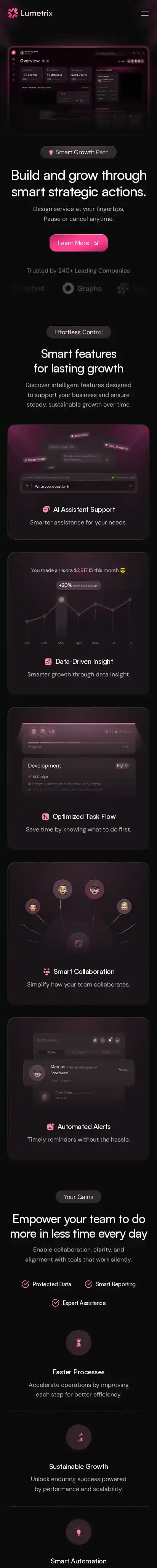 Lumetrix home page on mobile