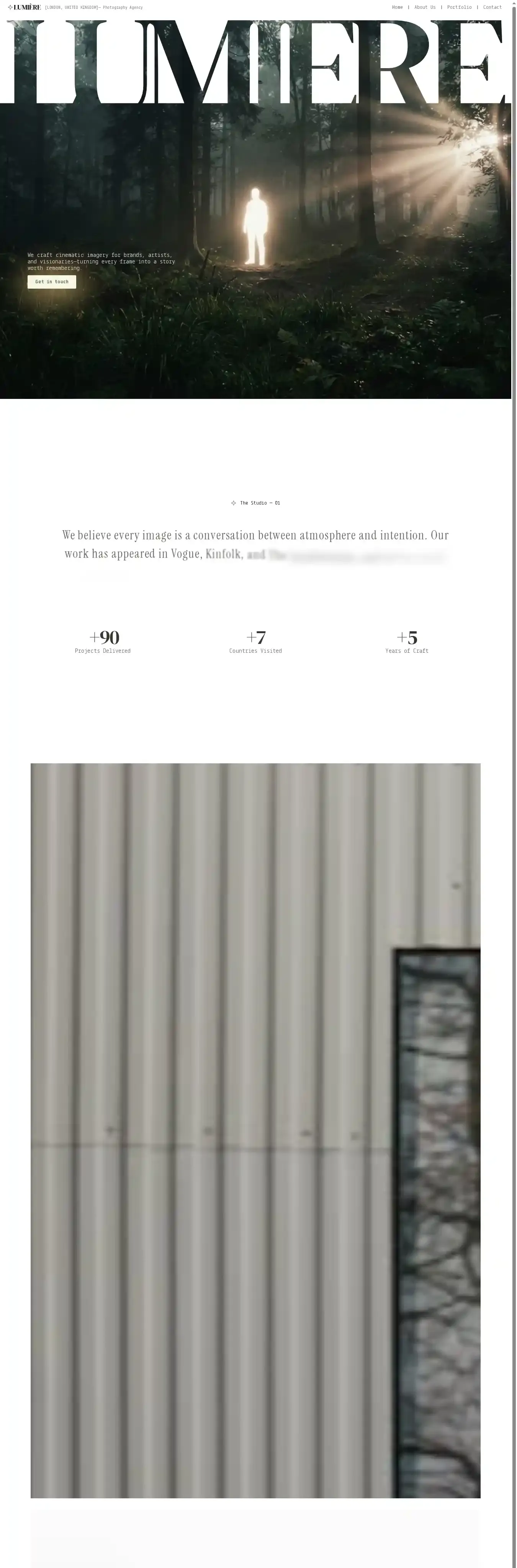 LUMIÈRE cinematic home page on desktop