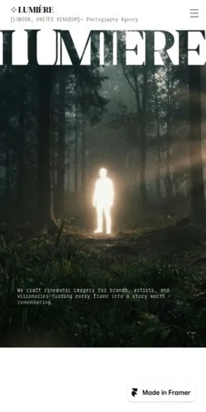 LUMIÈRE cinematic home page on mobile