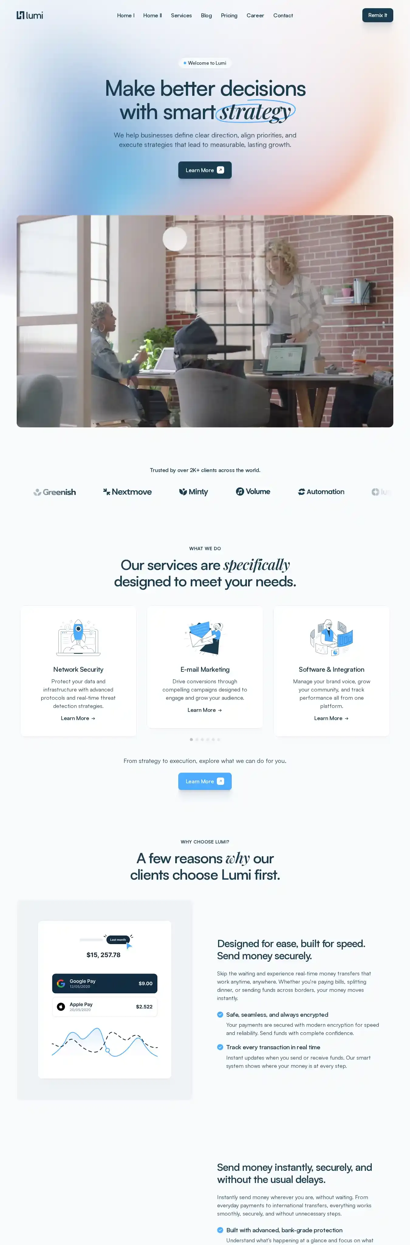 Lumi home page on desktop