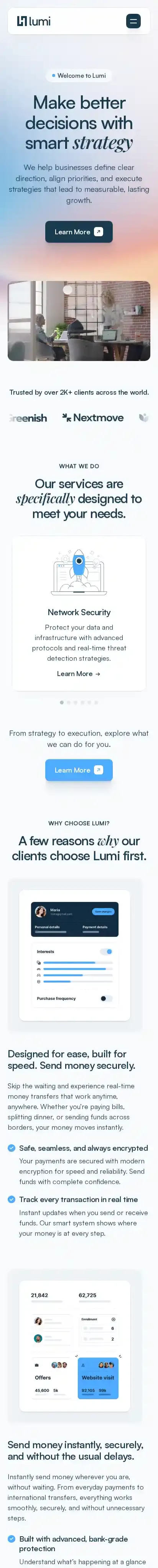 Lumi home page on mobile