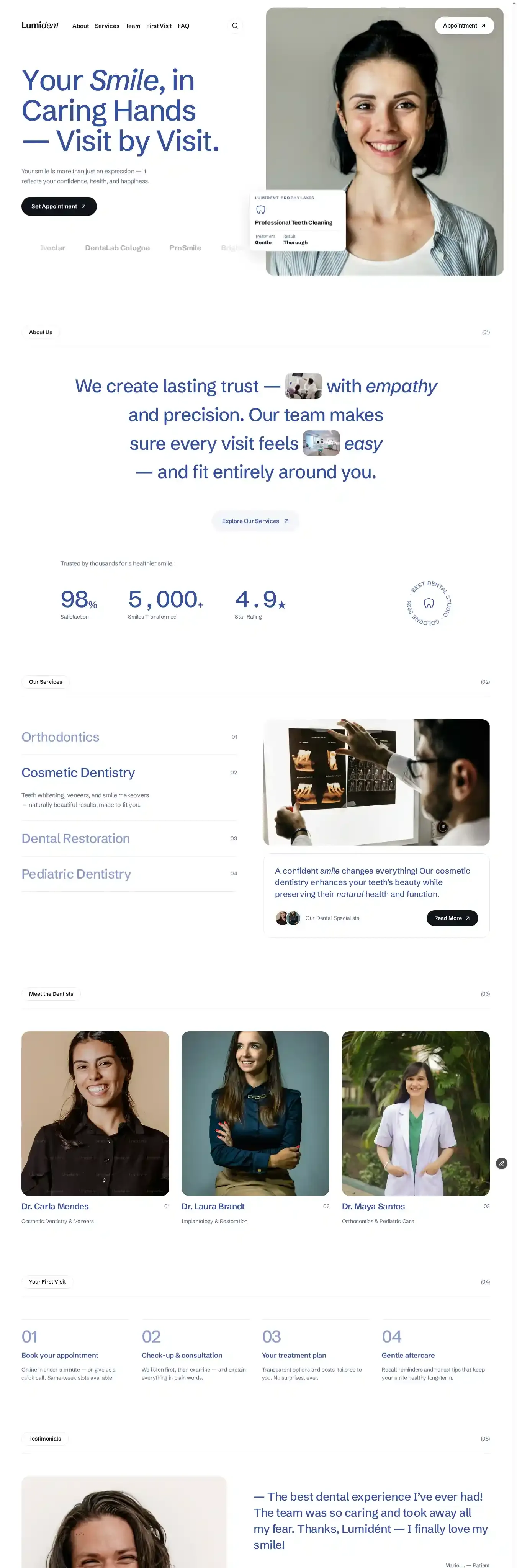 Lumident home page on desktop