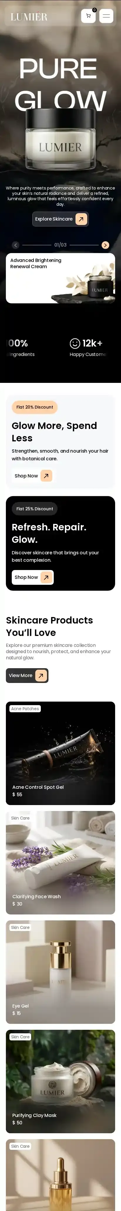 Lumier home page on mobile