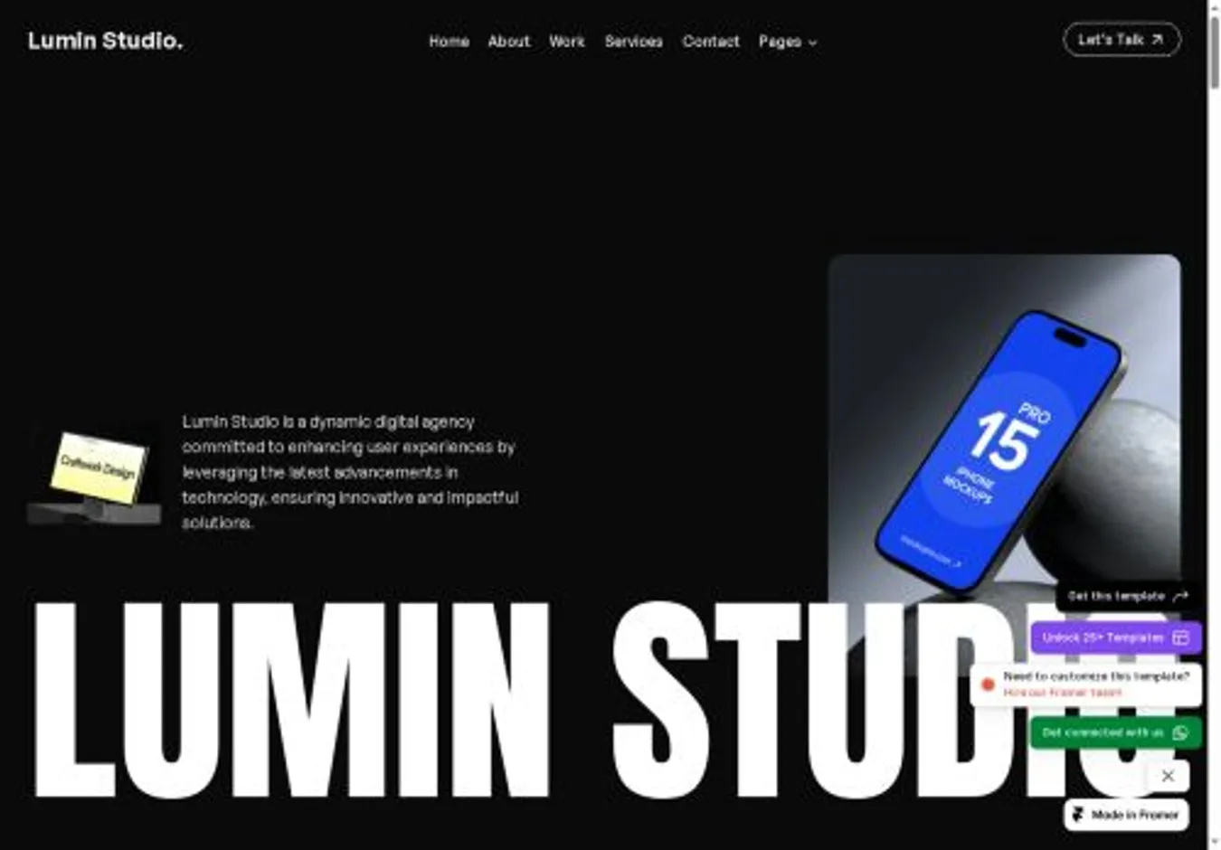 Lumin Studio home page on desktop