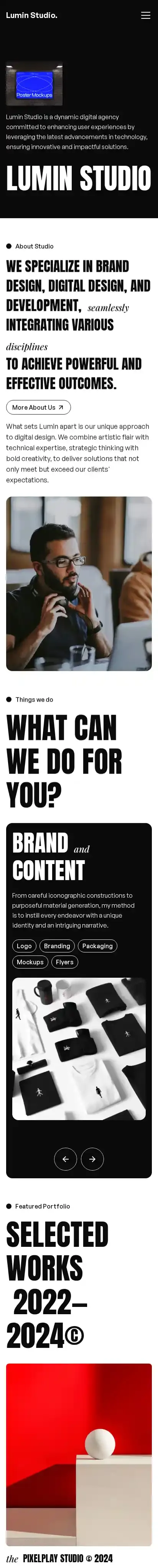 Lumin Studio home page on mobile