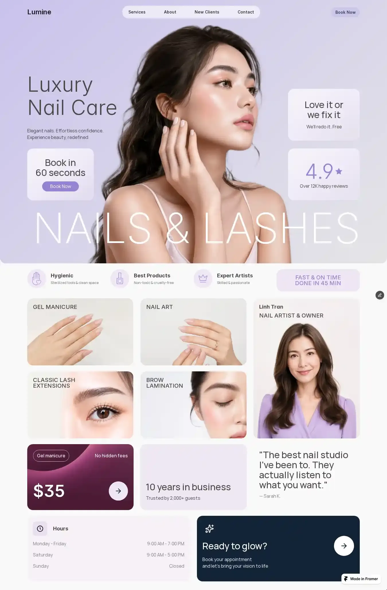 LumineSalon home page on desktop