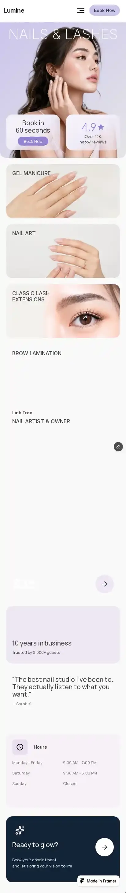 LumineSalon home page on mobile