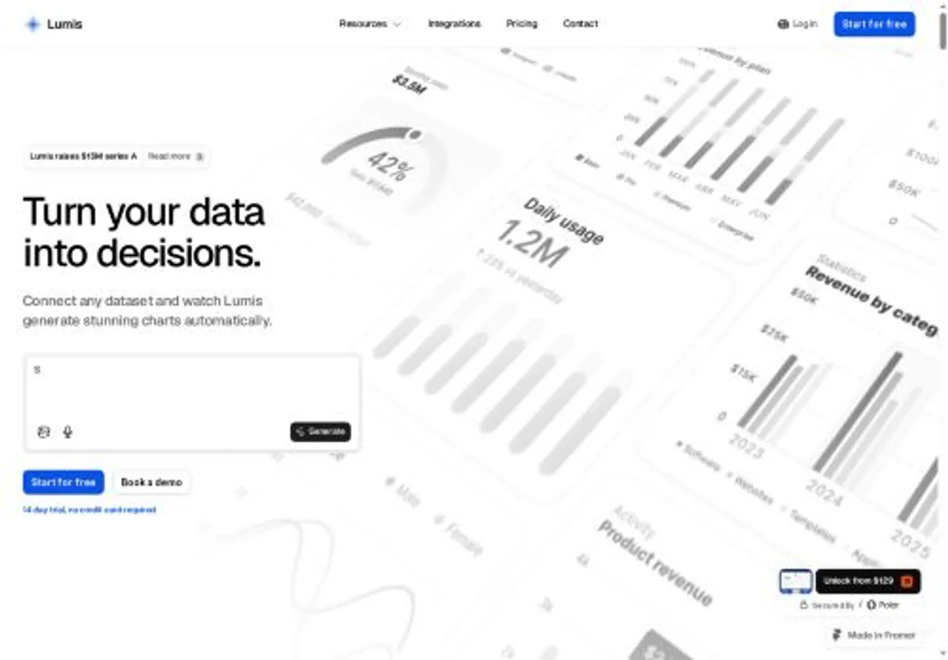 Lumis home page on desktop