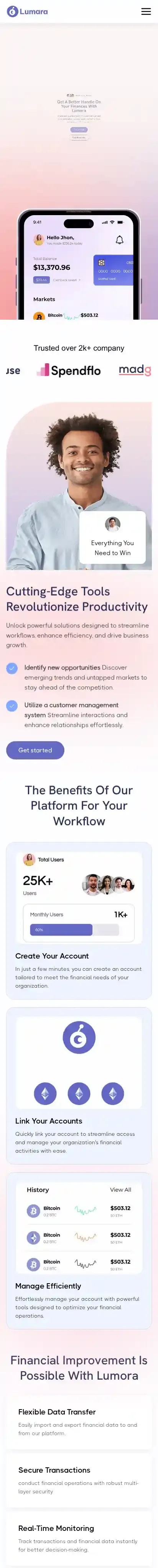 Lumoora home page on mobile