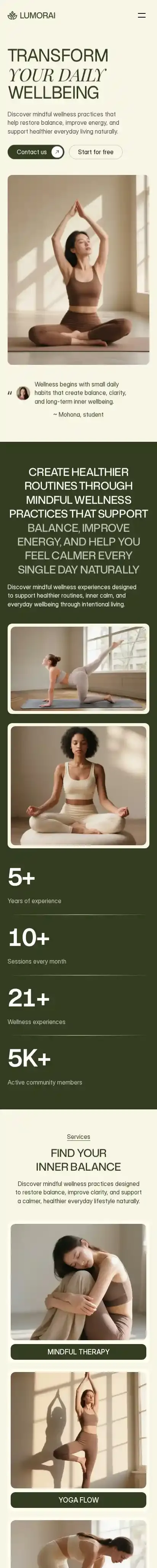 Lumorai home page on mobile