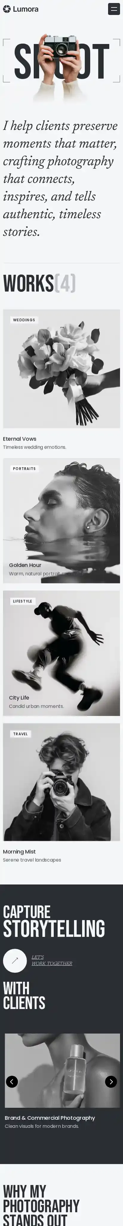 Lumoro home page on mobile