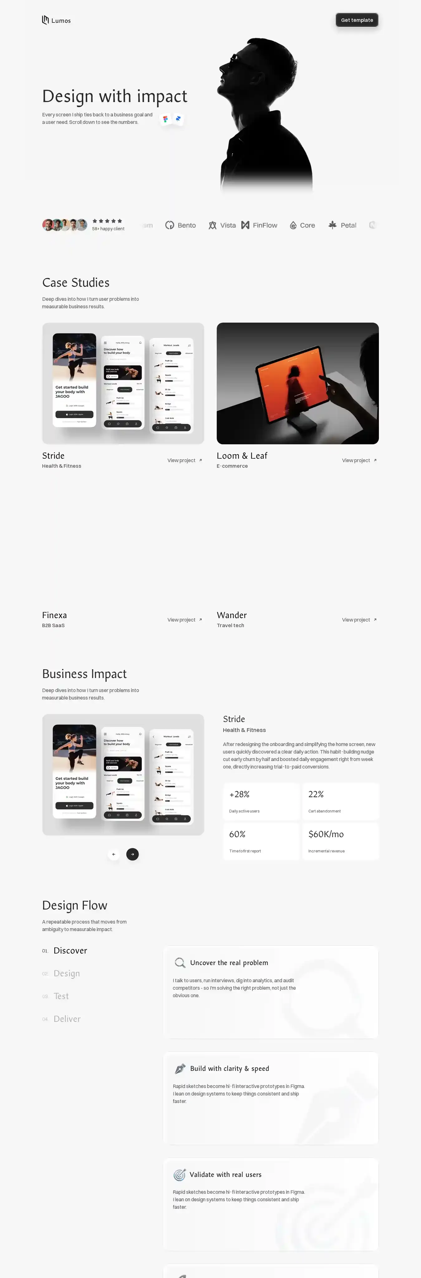 Lumoss home page on desktop