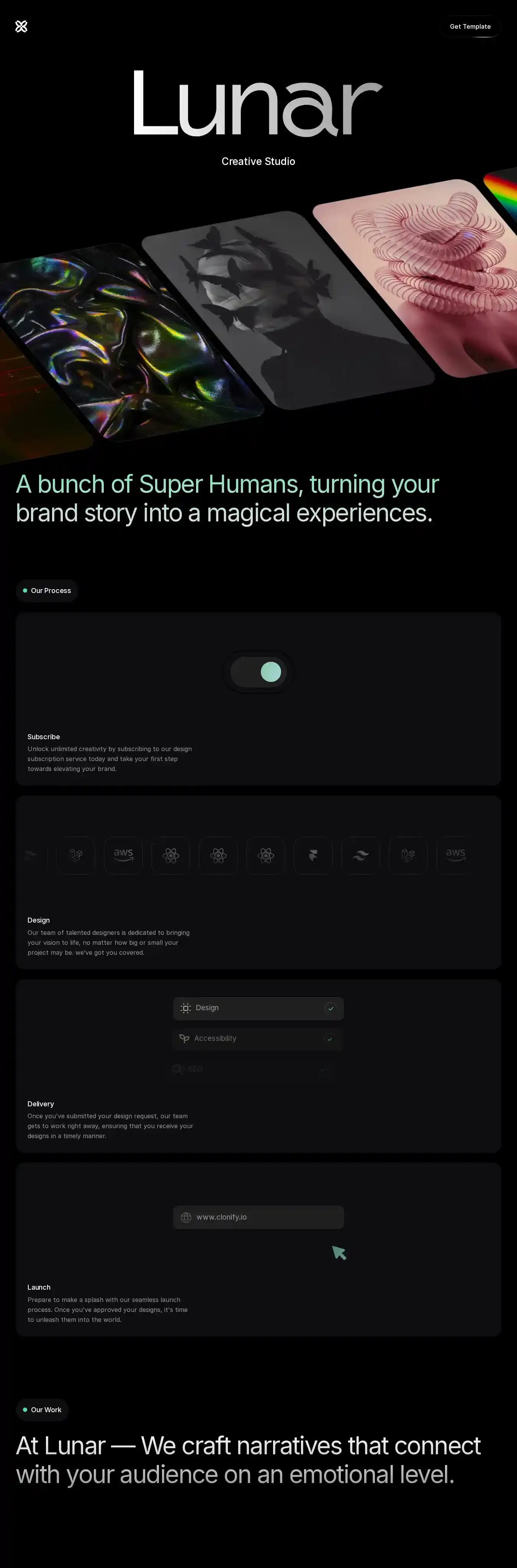 Lunar home page on desktop