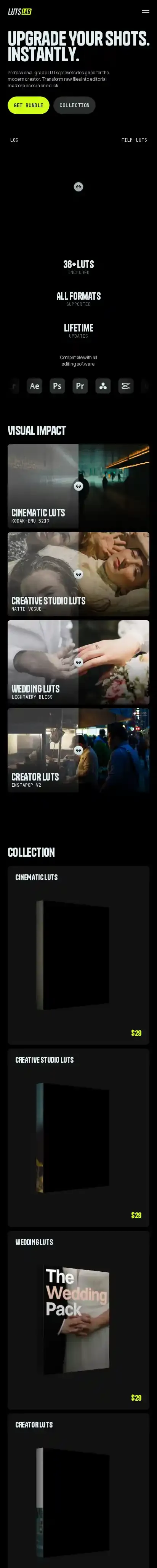 LUTs Lab home page on mobile