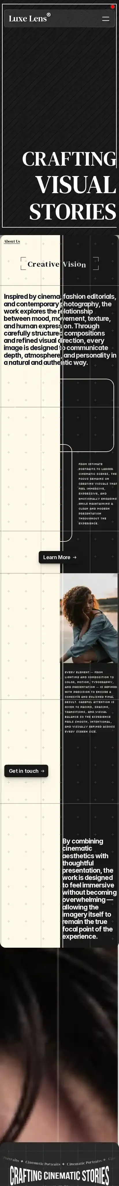 Luxe Lens home page on mobile