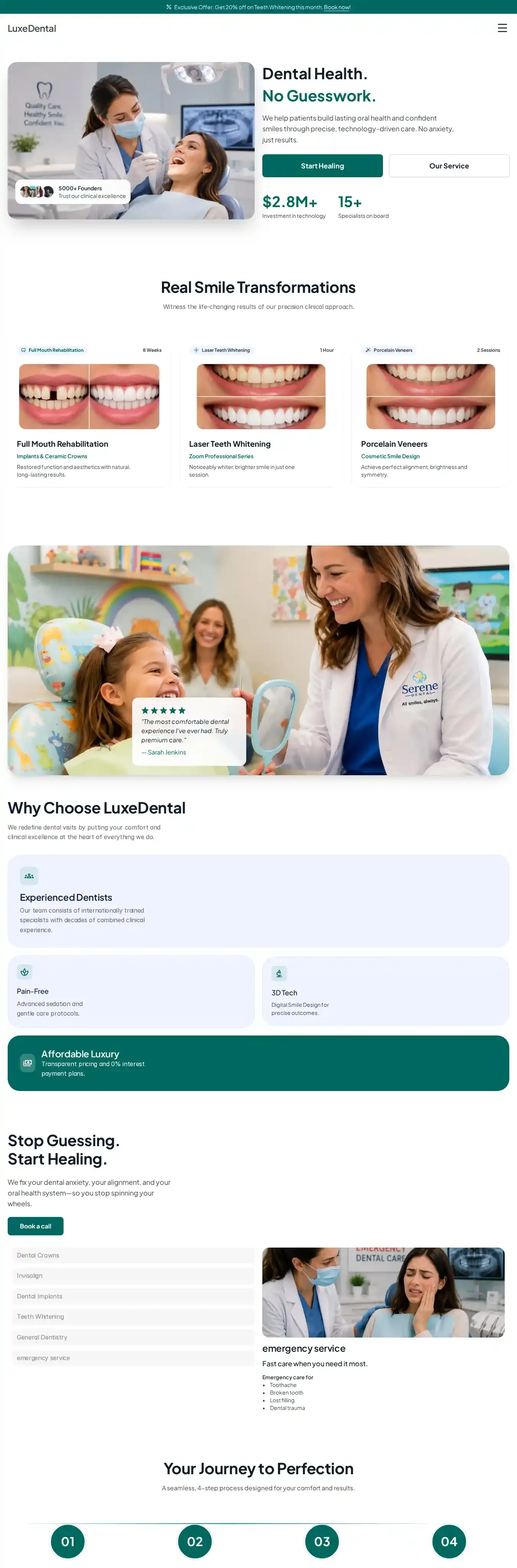 LuxeDental Clinic home page on desktop