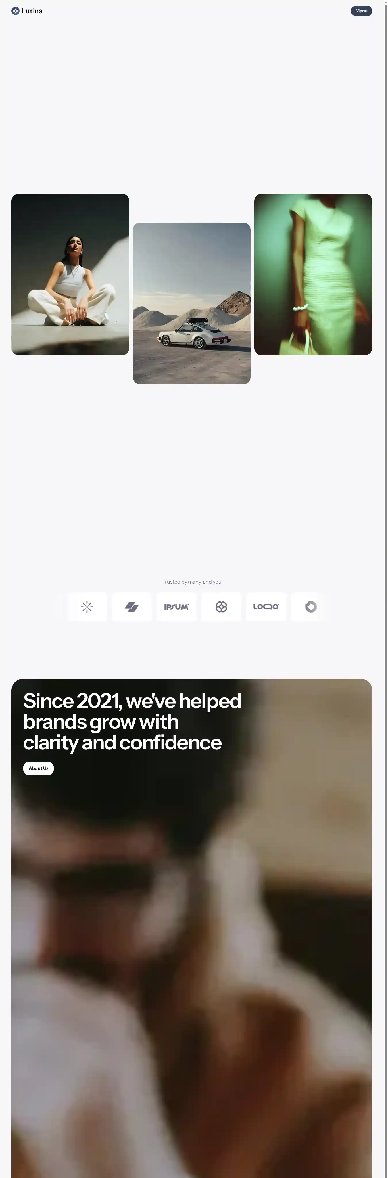 Luxina home page on desktop
