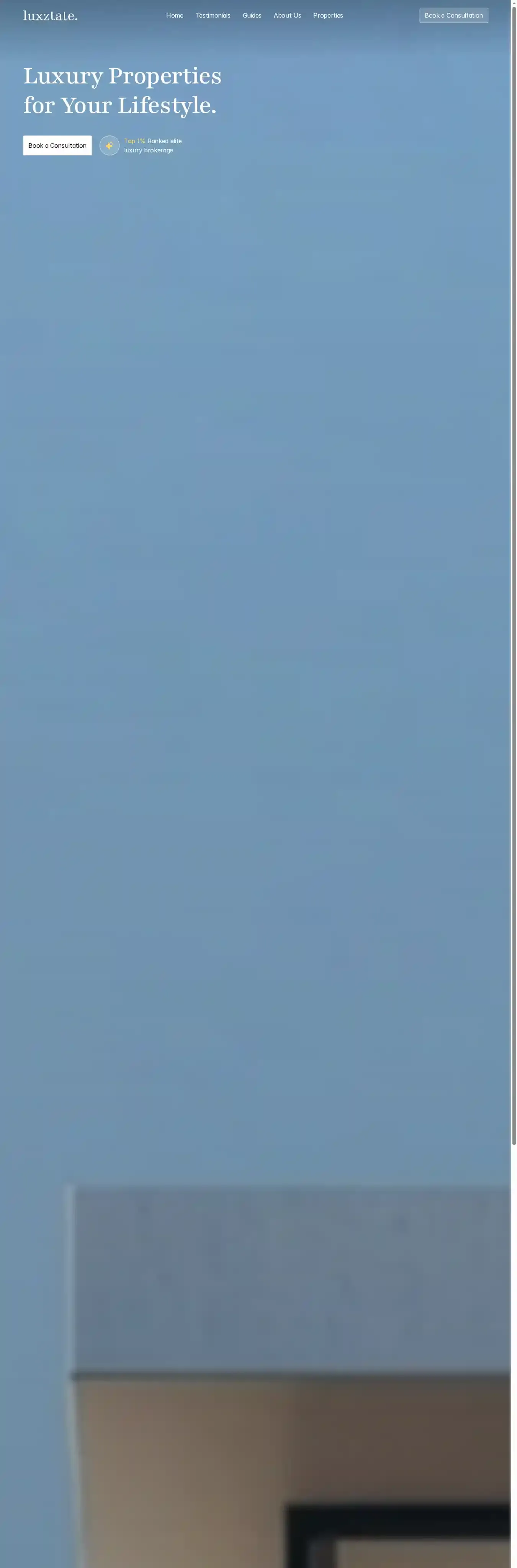 Luxztate home page on desktop