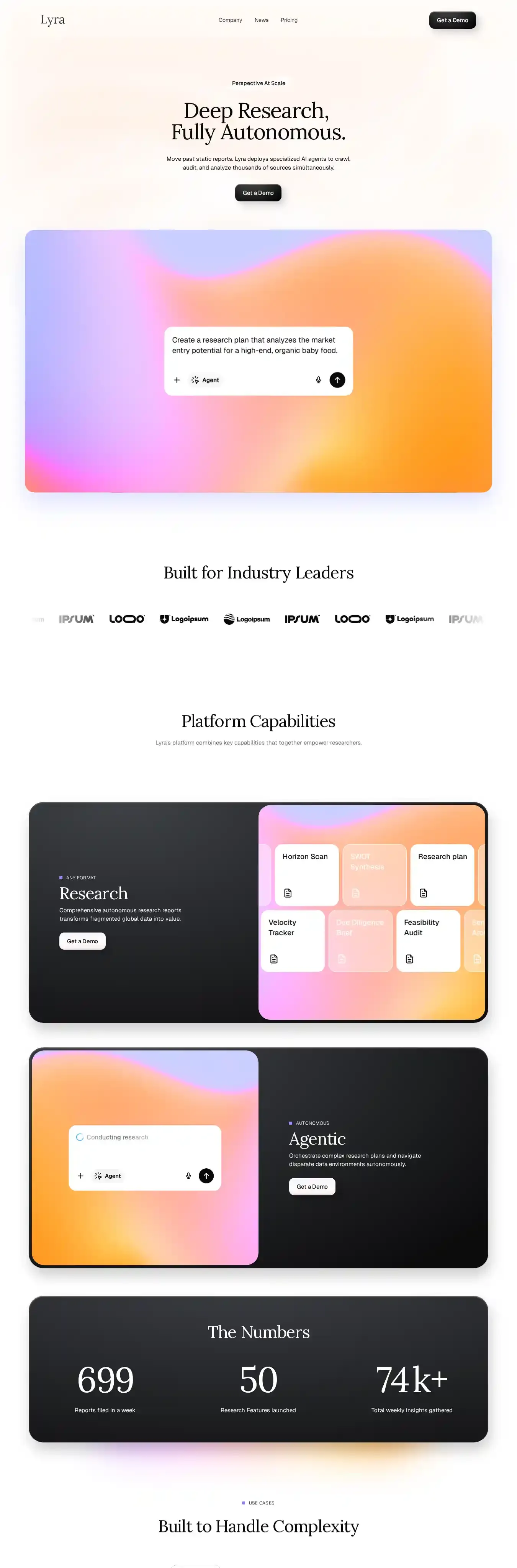 Lyra Agent home page on desktop