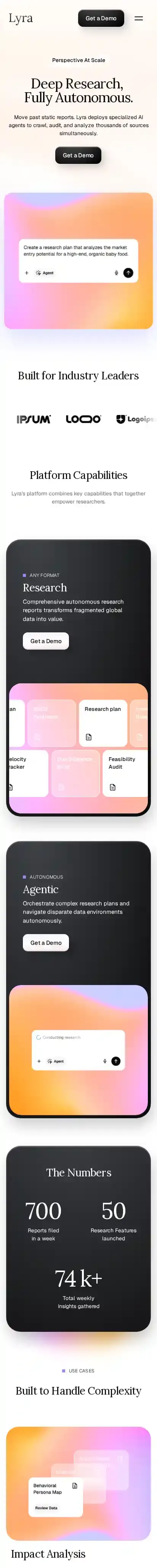 Lyra Agent home page on mobile