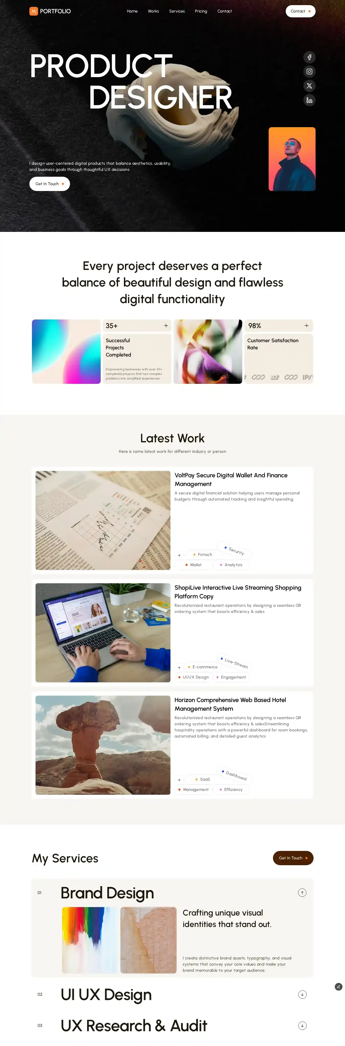 M Design home page on desktop