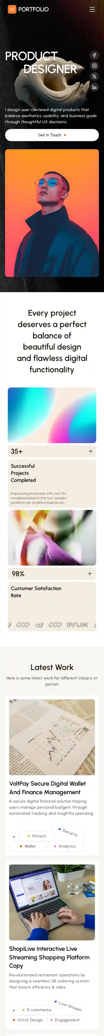 M Design home page on mobile