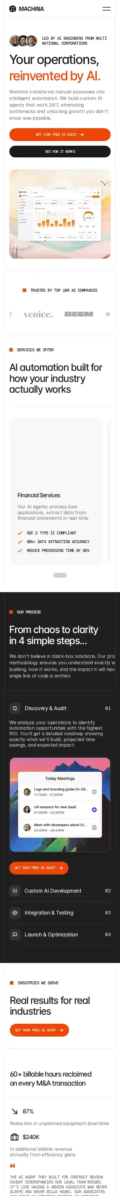 Machina home page on mobile