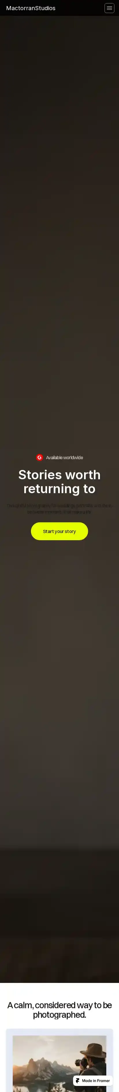 mactorranphotography home page on mobile