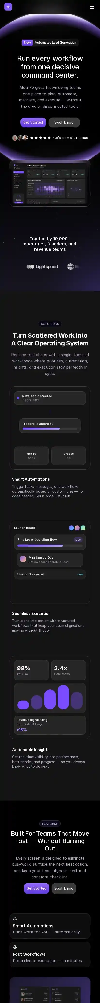Madrix home page on mobile