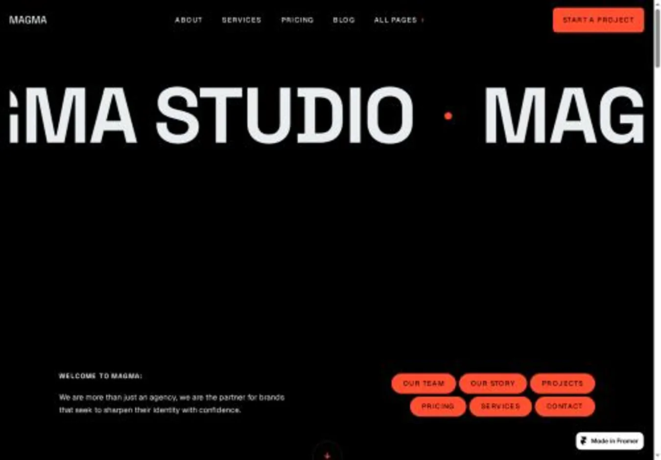 Magma Studio home page on desktop