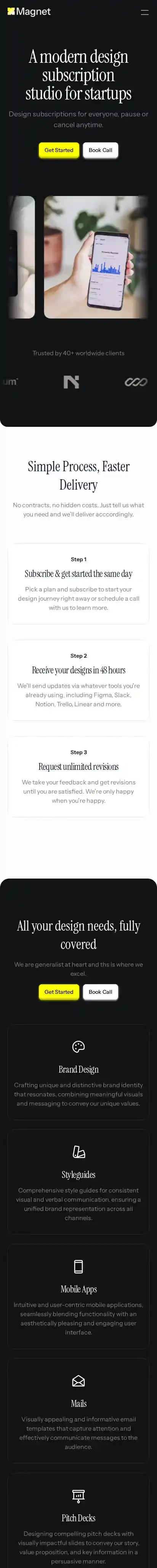 Magnet home page on mobile