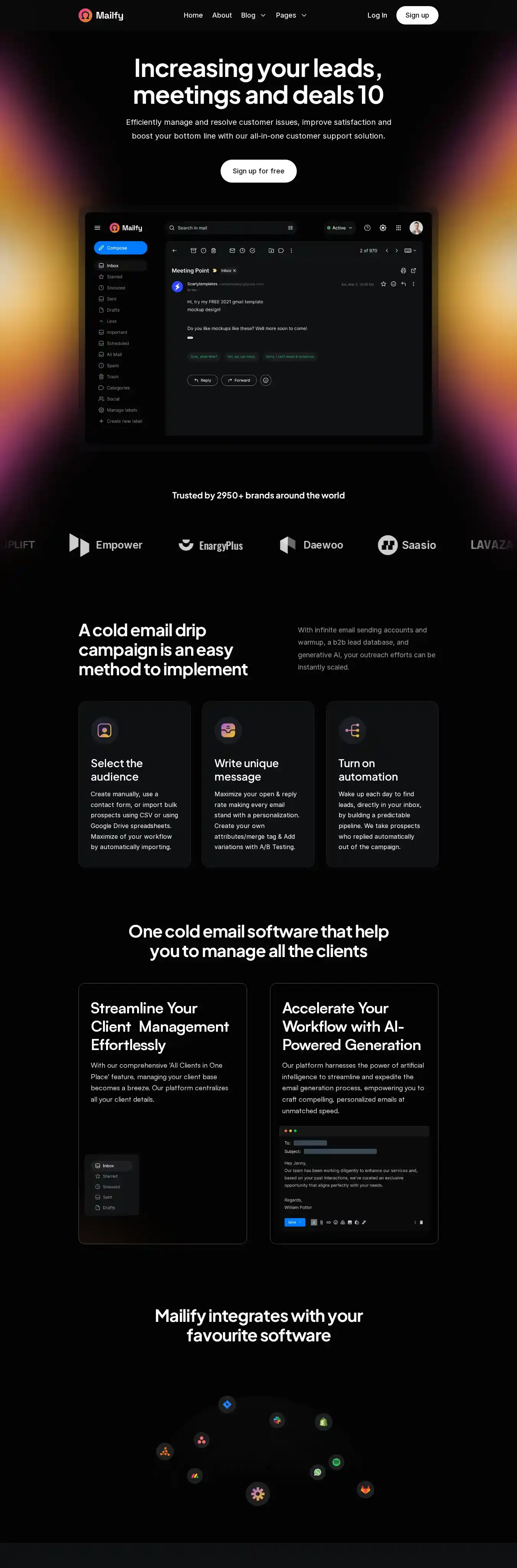 Mailify home page on desktop