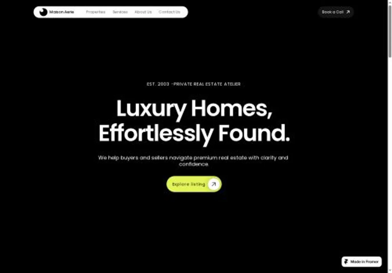 Maison Aerie home page on desktop