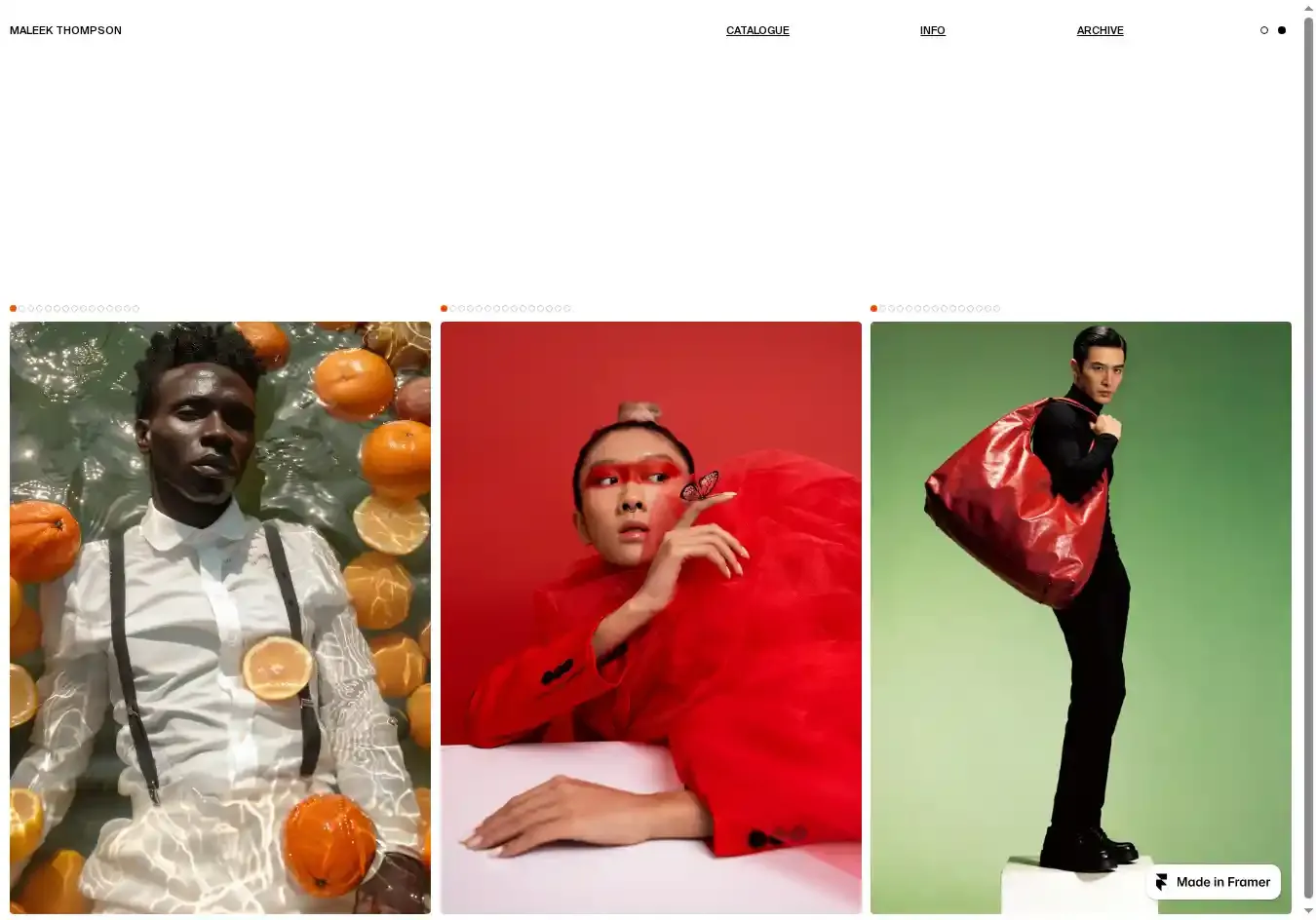 Maleek Thompson home page on desktop