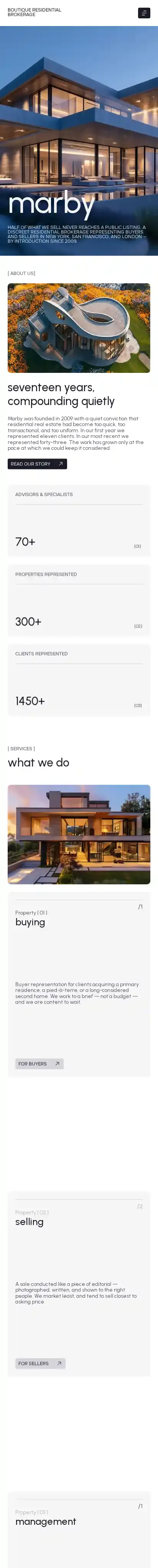 Marby home page on mobile
