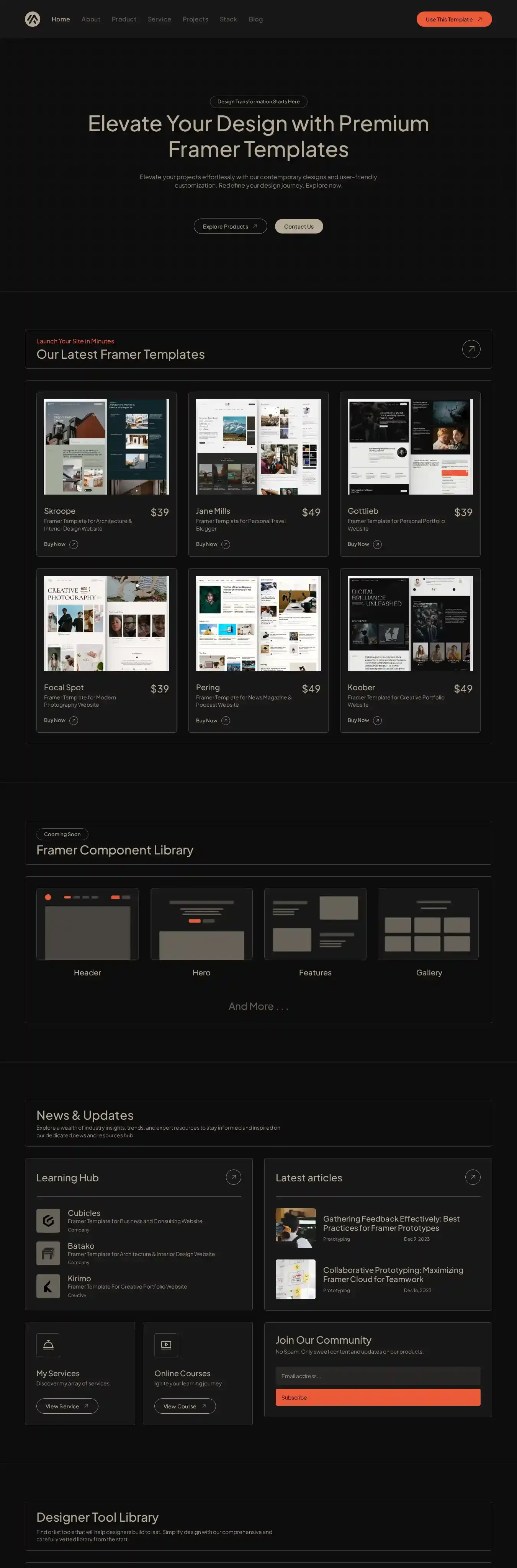 Marcframe home page on desktop