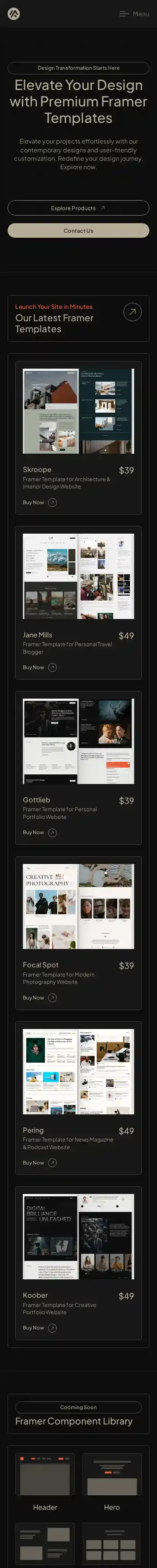 Marcframe home page on mobile