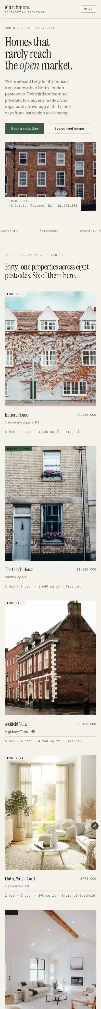 Marchmont Lite home page on mobile