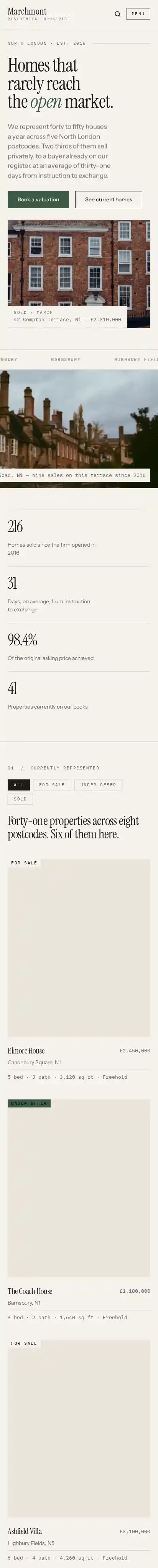 Marchmont home page on mobile