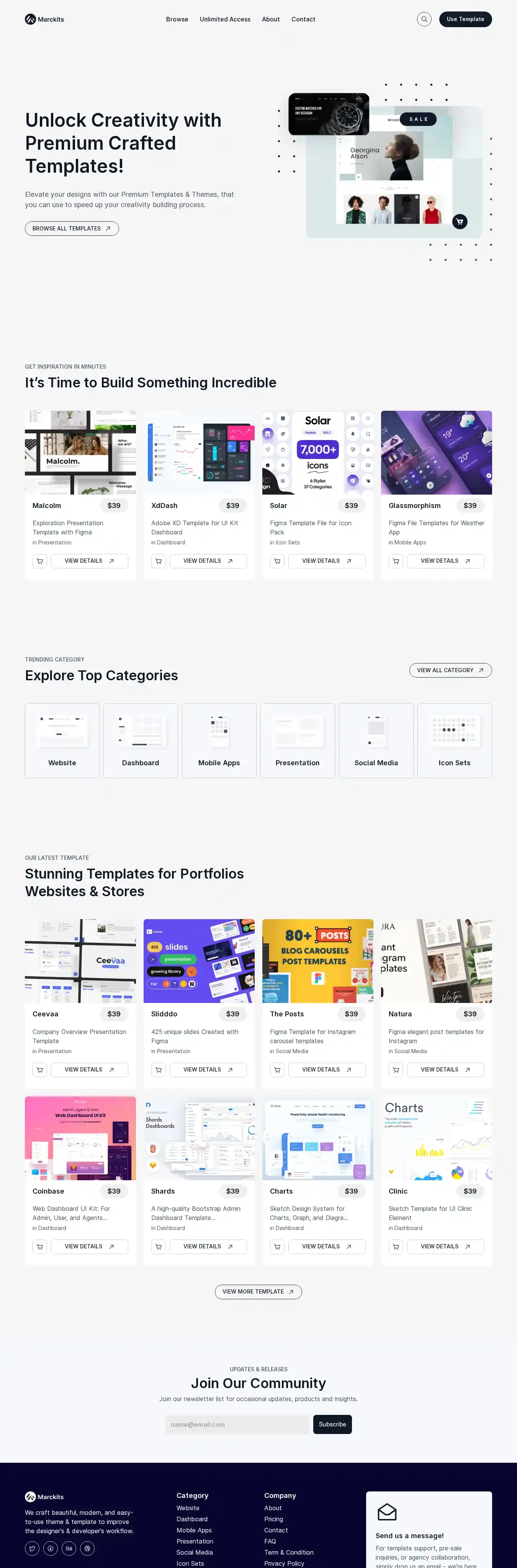 Marckits home page on desktop