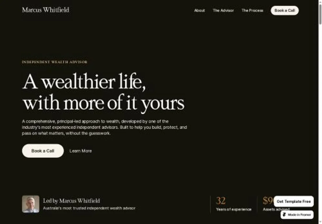 Marcus Whitfield home page on desktop
