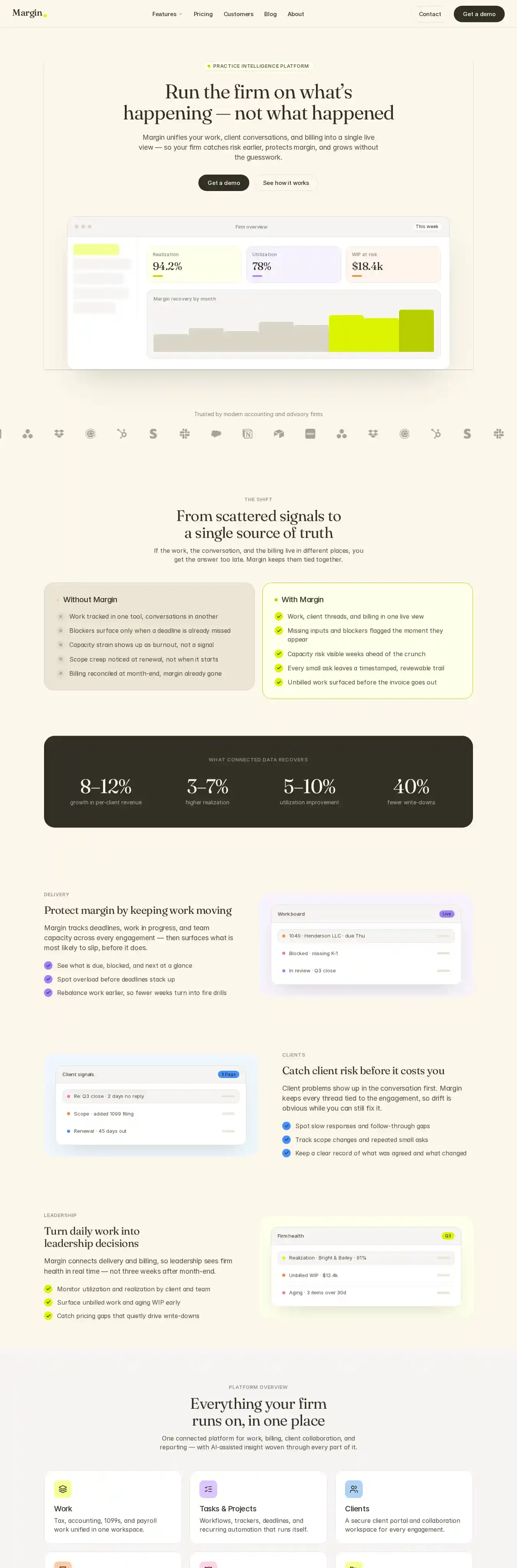 Margin Intelligence home page on desktop