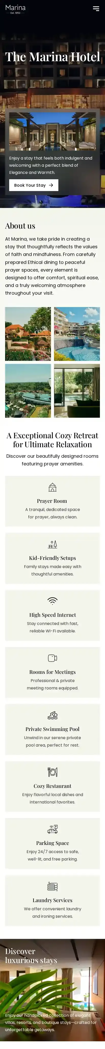 Marina home page on mobile
