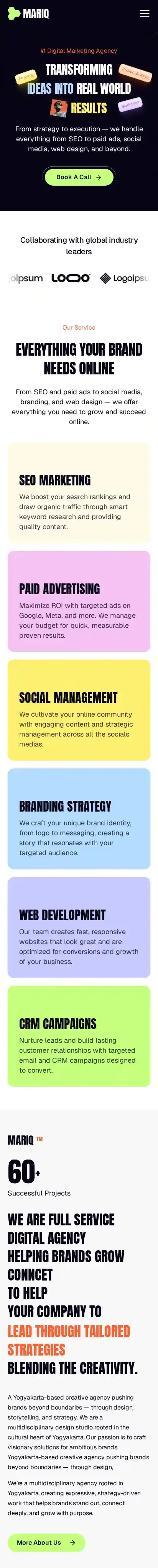 Mariq home page on mobile