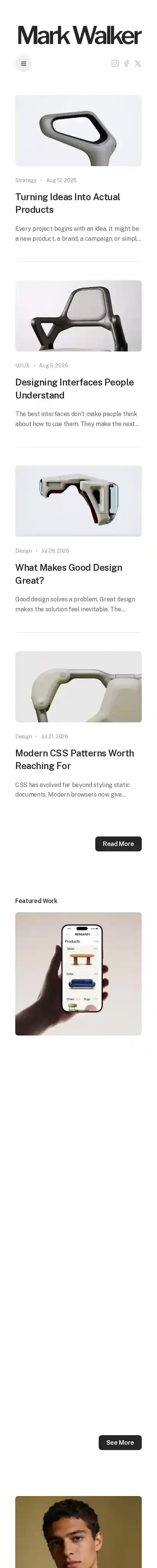 Mark Walker home page on mobile