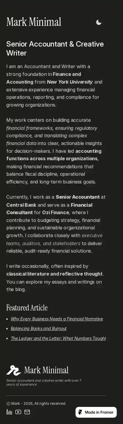 Mark - Writer home page on mobile