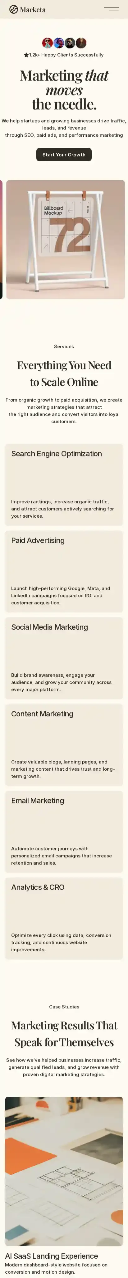 Marketa home page on mobile