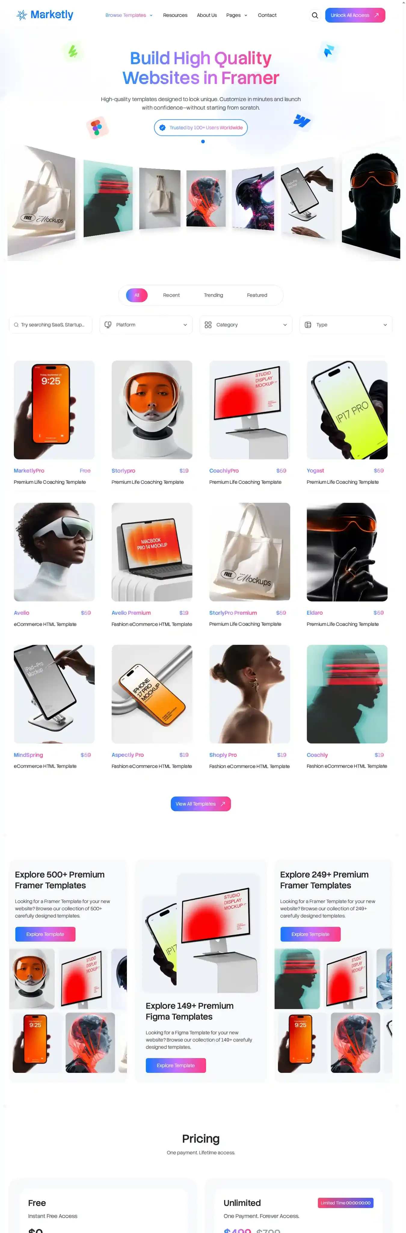 Marketly Marketplace home page on desktop
