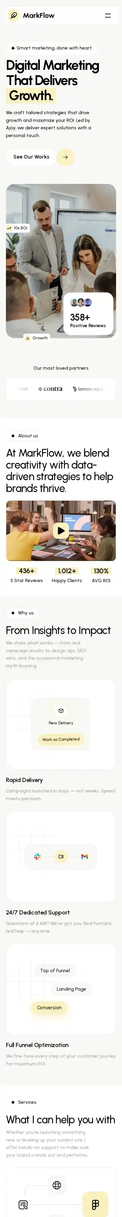 Markflow home page on mobile